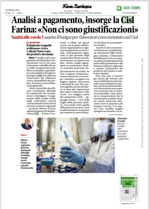 ALBERTO FARINA TUONA CONTRO LA REGIONE SARDEGNA